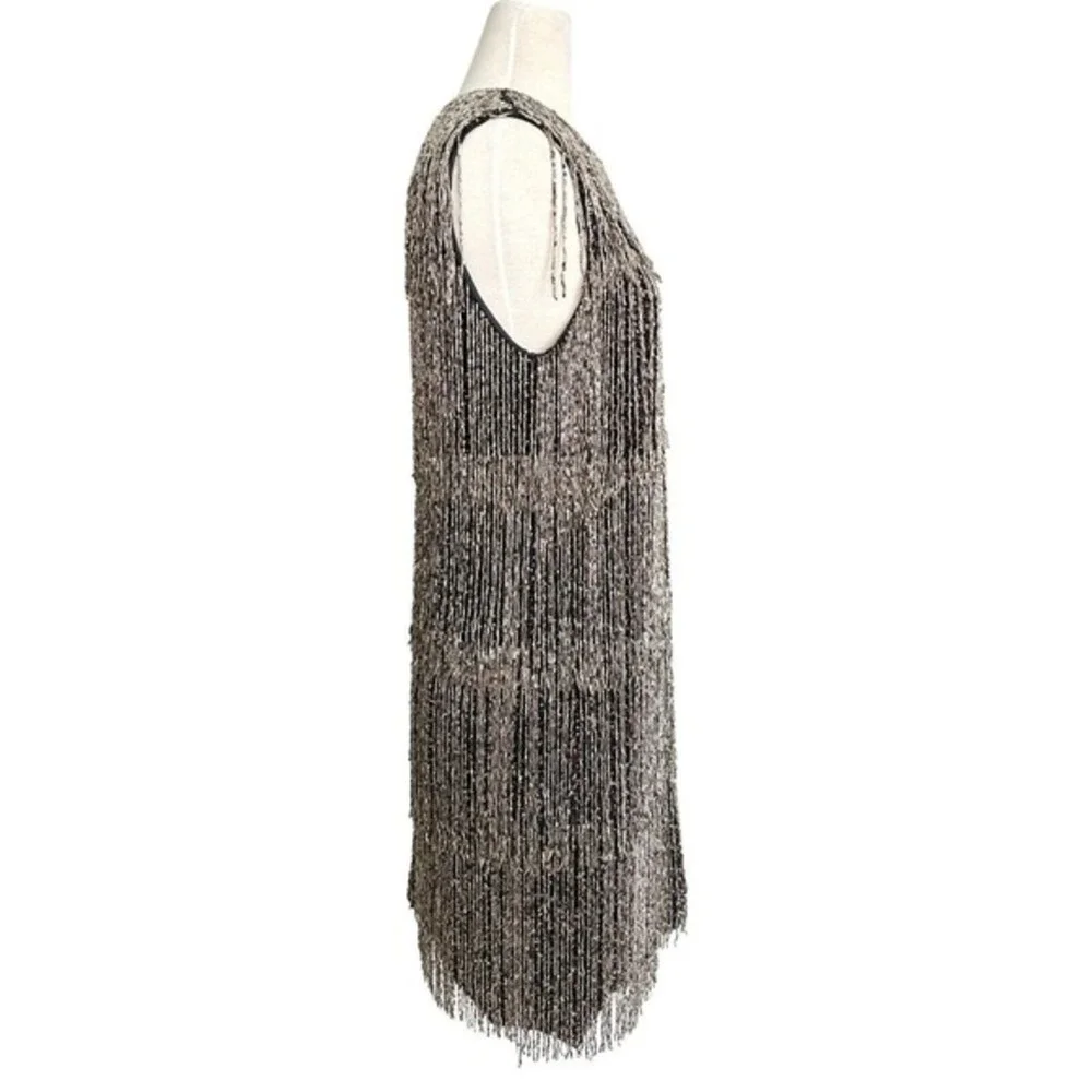 Burberry Silver Fringe Beaded Dress Cocktail Party Mini‎ Size 4 - Picture 5 of 11